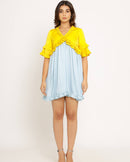 Upcycled Yellow-Ice Blue Frill Dress