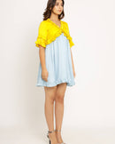 Upcycled Yellow-Ice Blue Frill Dress