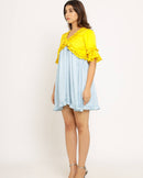 Upcycled Yellow-Ice Blue Frill Dress