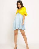 Upcycled Yellow-Ice Blue Frill Dress