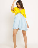 Upcycled Yellow-Ice Blue Frill Dress