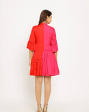 Upcycled Red-Pink Half & Half Dress