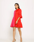 Upcycled Red-Pink Half & Half Dress