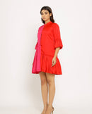 Upcycled Red-Pink Half & Half Dress