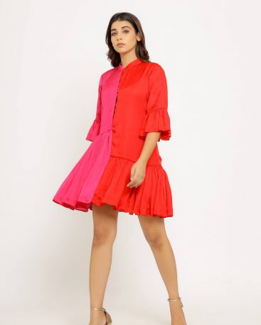 Upcycled Red-Pink Half & Half Dress