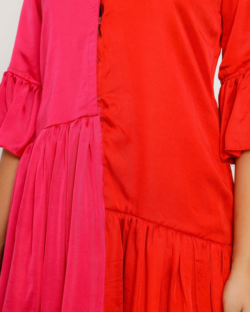 Upcycled Red-Pink Half & Half Dress