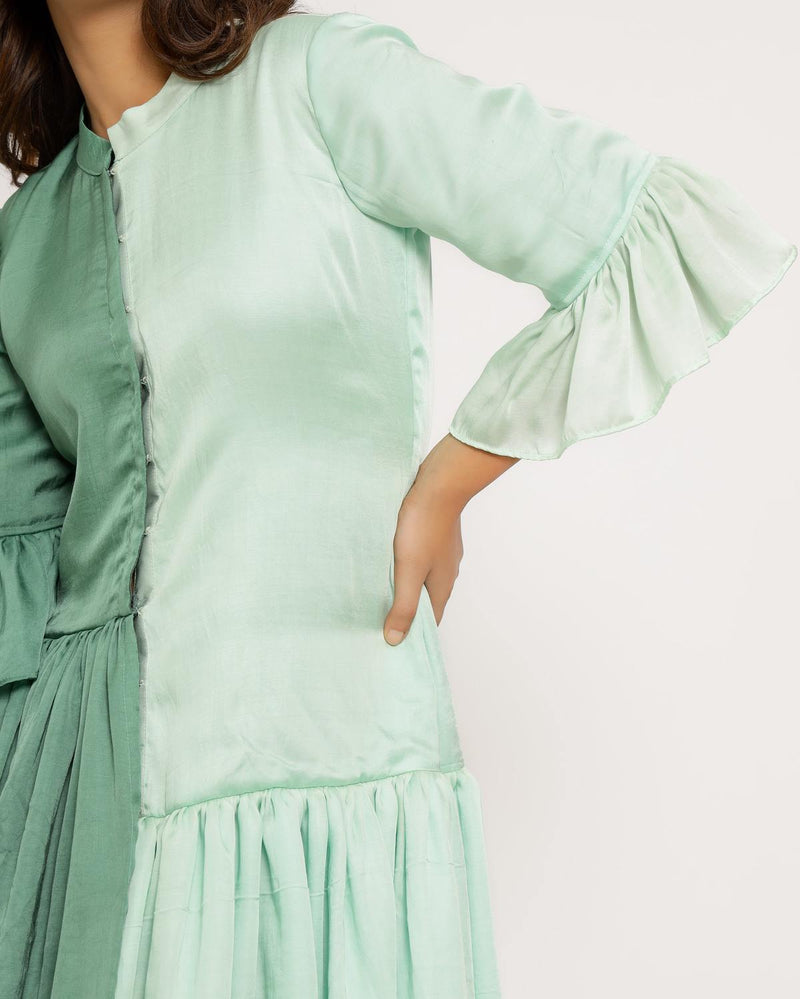 Upcycled Teal-Tea Green Half & Half Dress