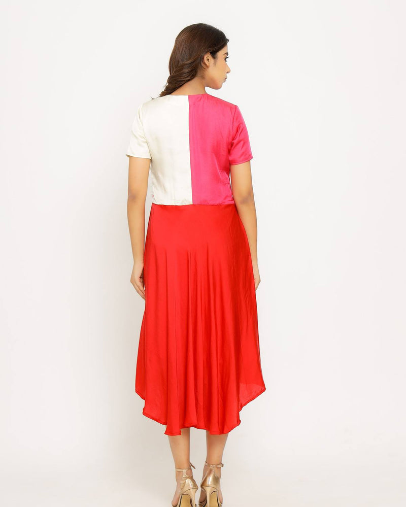 Upcycled Red-Pink Midi Dress