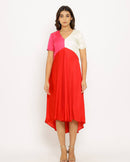 Upcycled Red-Pink Midi Dress