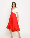 Upcycled Red-Pink Midi Dress