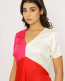 Upcycled Red-Pink Midi Dress