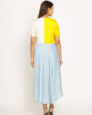 Upcycled Yellow-Ice Blue Midi Dress
