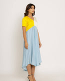 Upcycled Yellow-Ice Blue Midi Dress