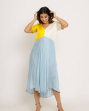 Upcycled Yellow-Ice Blue Midi Dress