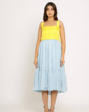 Upcycled Yellow-Ice Blue Midi Dress