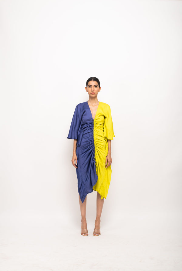 Neora by Nehal Chopra Bemberg Modal Silk Blue-Neon Kaftan Bodycon Dress