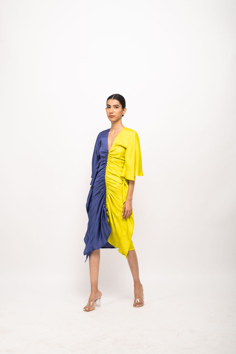 Neora by Nehal Chopra Bemberg Modal Silk Blue-Neon Kaftan Bodycon Dress