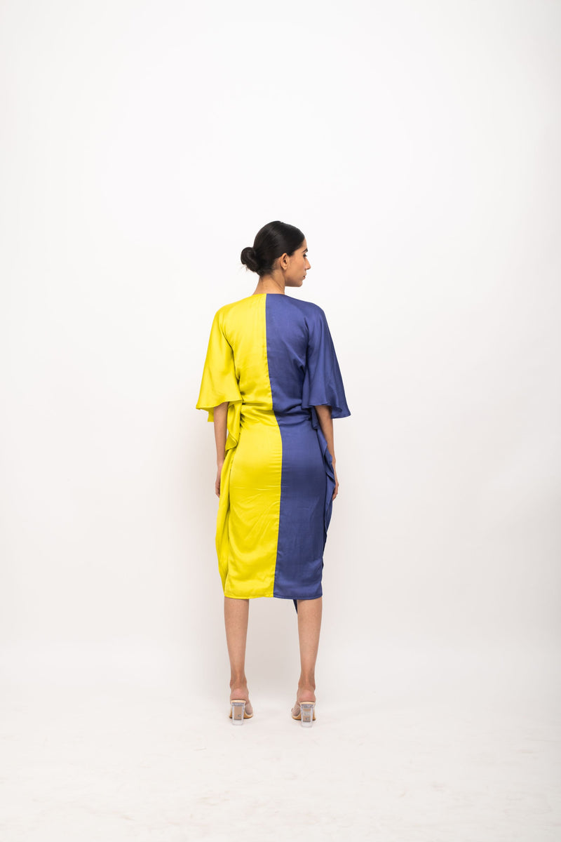 Neora by Nehal Chopra Bemberg Modal Silk Blue-Neon Kaftan Bodycon Dres