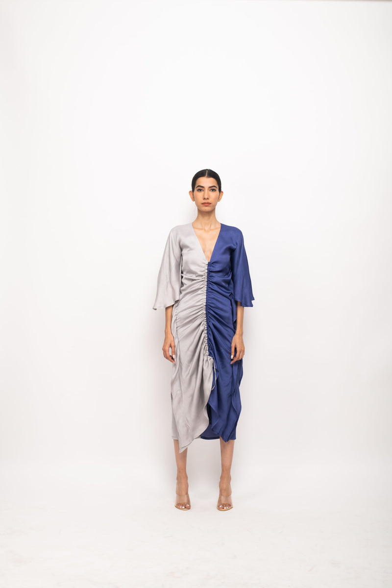 Neora by Nehal Chopra Bemberg Modal Silk Grey-Blue Kaftan Bodycon Dress