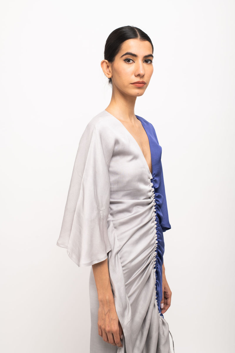 Neora by Nehal Chopra Bemberg Modal Silk Grey-Blue Kaftan Bodycon Dress