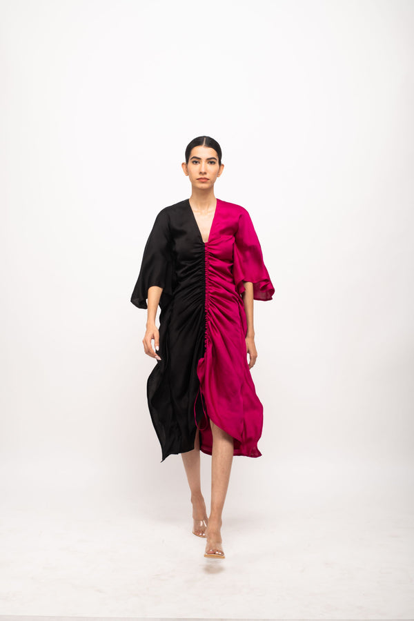 Neora by Nehal Chopra Bemberg Modal Silk Black-Wine Kaftan Bodycon Dress