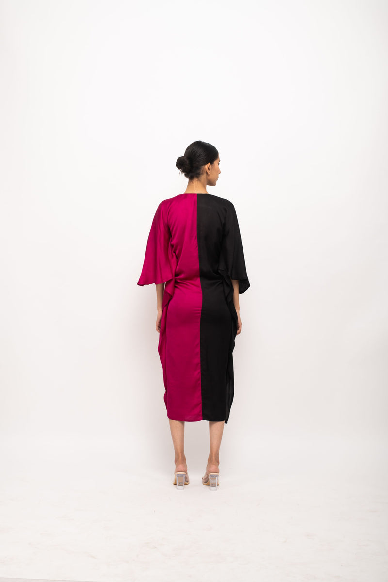 Neora by Nehal Chopra Bemberg Modal Silk Black-Wine Kaftan Bodycon Dress