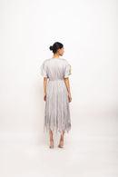 Neora by Nehal Chopra Bemberg Modal Silk Grey-Neon Angrakha Dress