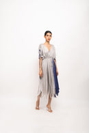 Neora by Nehal Chopra Bemberg Modal Silk Grey-Blue Angrakha Dress