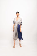 Neora by Nehal Chopra Bemberg Modal Silk Grey-Blue Angrakha Dress