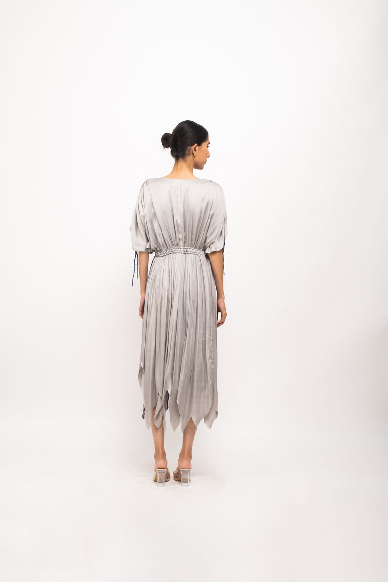 Neora by Nehal Chopra Bemberg Modal Silk Grey-Blue Angrakha Dress