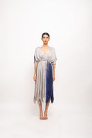Neora by Nehal Chopra Bemberg Modal Silk Grey-Blue Angrakha Dress
