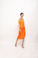 Neora by Nehal Chopra Bemberg Modal Silk Orange-Blue Rouching Dress