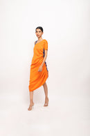 Neora by Nehal Chopra Bemberg Modal Silk Orange-Blue Rouching Dress