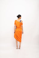 Neora by Nehal Chopra Bemberg Modal Silk Orange-Blue Rouching Dress