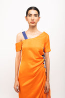 Neora by Nehal Chopra Bemberg Modal Silk Orange-Blue Rouching Dress
