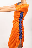 Neora by Nehal Chopra Bemberg Modal Silk Orange-Blue Rouching Dress