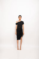 Neora by Nehal Chopra Bemberg Modal Silk Black-Grey Rouching Dress