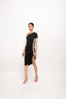 Neora by Nehal Chopra Bemberg Modal Silk Black-Grey Rouching Dress
