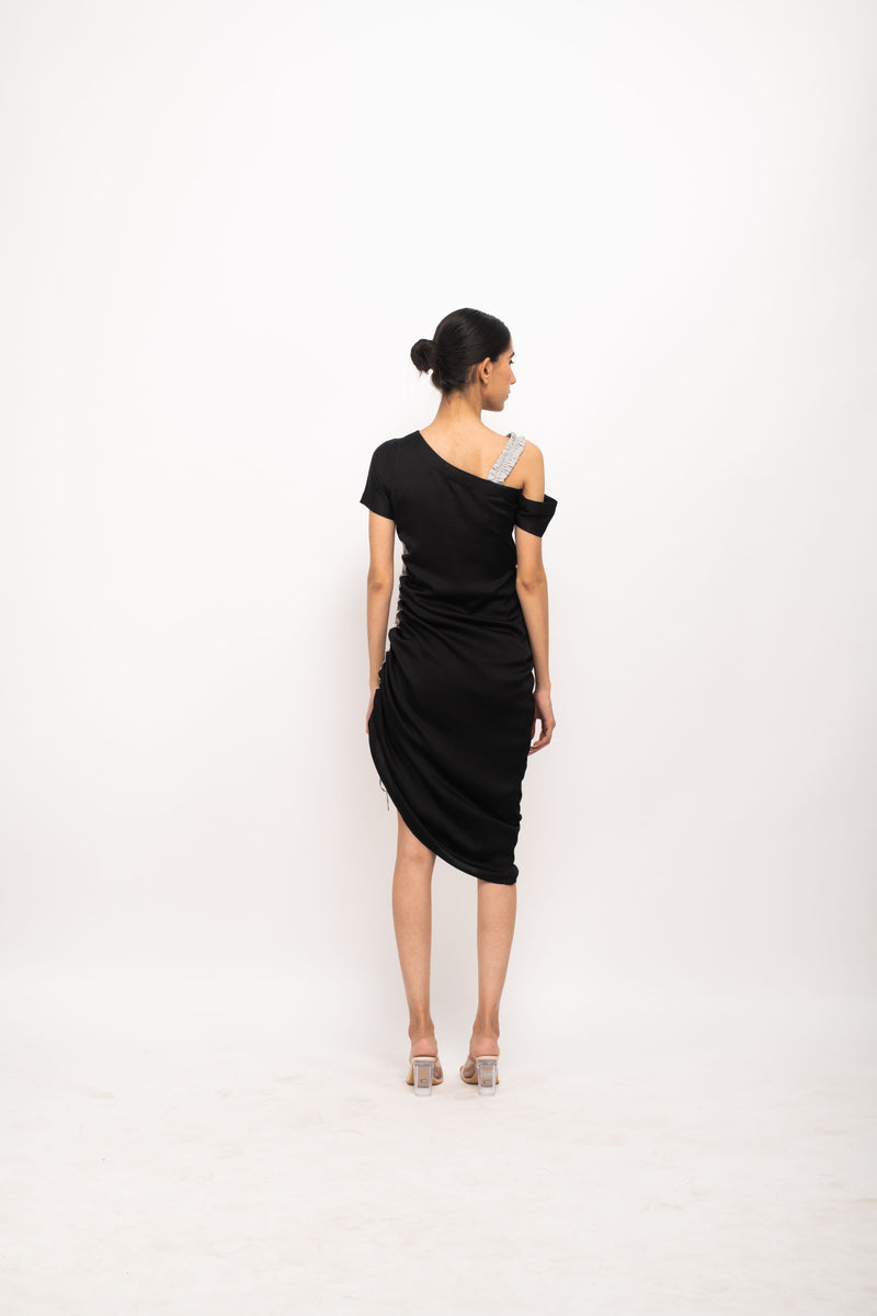 Neora by Nehal Chopra Bemberg Modal Silk Black-Grey Rouching Dress