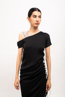 Neora by Nehal Chopra Bemberg Modal Silk Black-Grey Rouching Dress
