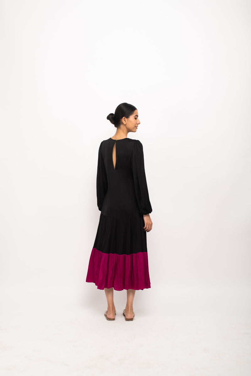 Neora by Nehal Chopra Bemberg Modal Silk Black-Wine Gather Maxi Dress