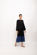 Neora by Nehal Chopra Bemberg Modal Silk Black-Blue Gather Maxi Dress