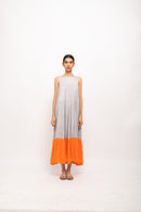 Neora by Nehal Chopra Bemberg Modal Silk Grey-Orange Halter Neck Dress