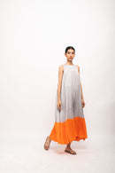 Neora by Nehal Chopra Bemberg Modal Silk Grey-Orange Halter Neck Dress