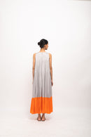Neora by Nehal Chopra Bemberg Modal Silk Grey-Orange Halter Neck Dress