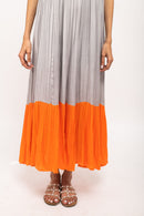 Neora by Nehal Chopra Bemberg Modal Silk Grey-Orange Halter Neck Dress