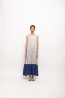 Neora by Nehal Chopra Bemberg Modal Silk Grey-Blue Halter Neck Dress