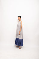 Neora by Nehal Chopra Bemberg Modal Silk Grey-Blue Halter Neck Dress