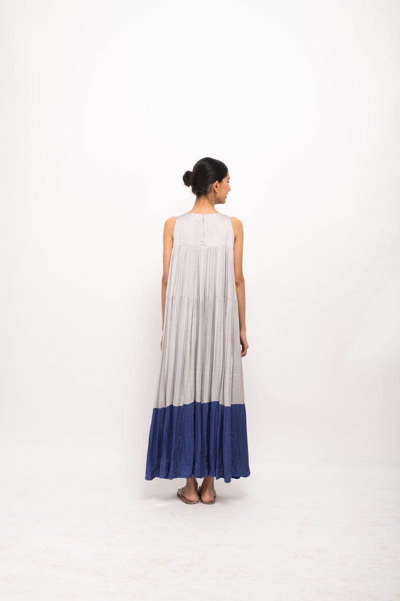 Neora by Nehal Chopra Bemberg Modal Silk Grey-Blue Halter Neck Dress