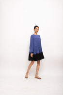 Neora by Nehal Chopra Bemberg Modal Silk Blue-Black Gather Short Dress